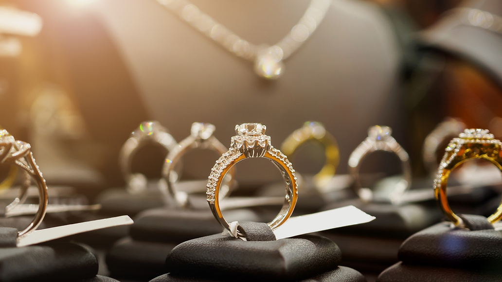 Diamond rings on display at Ideal Pawn & Jewelry